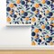 Blue Floral Oranges Citrus Garden Mid-Century Botanical Moonlight Tuscan Mediterranean Large Scale Custom Removable Wallpaper by Spoonflower Peel & Stick Wallpaper 2FT Wide